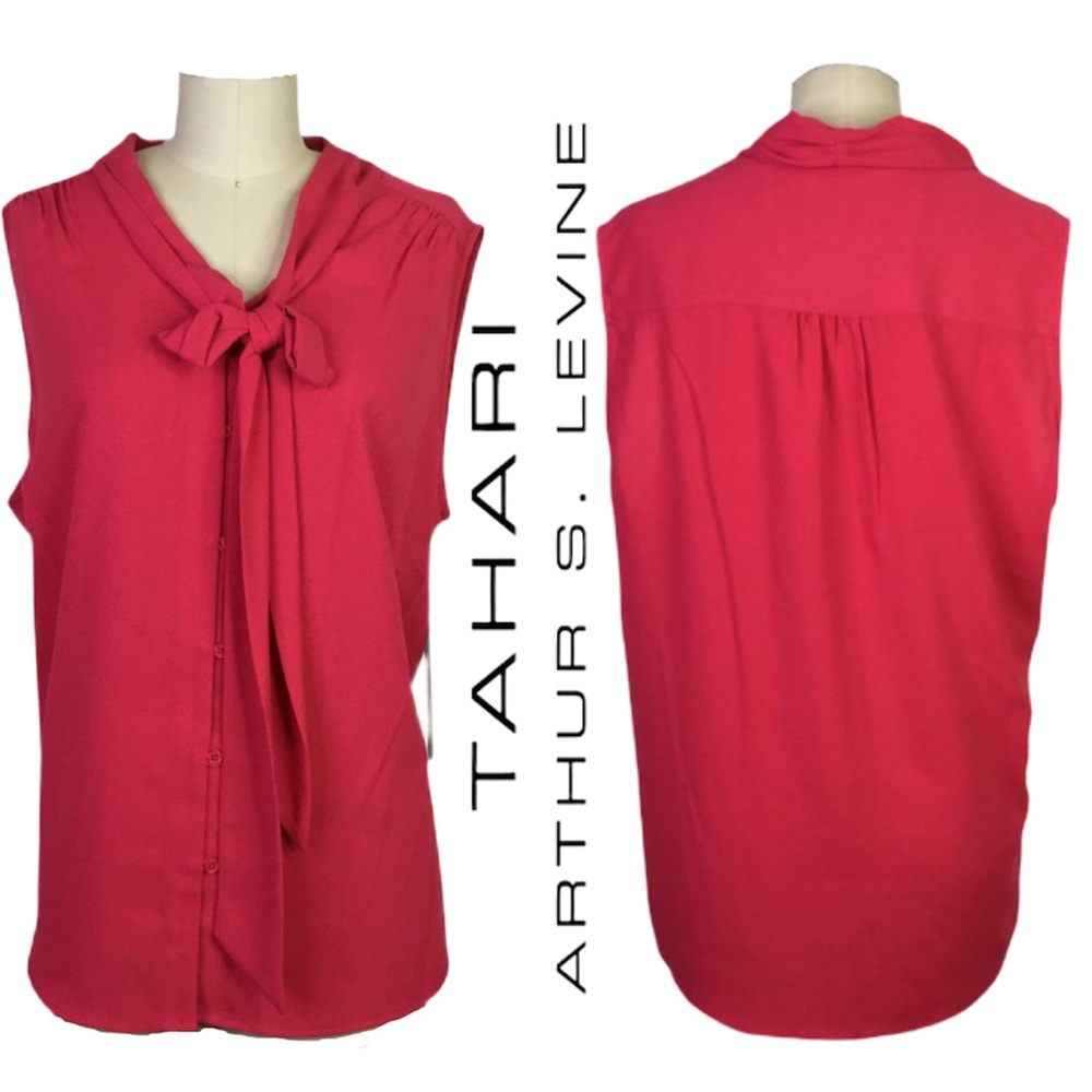 TAHARI A.S.L. | Plus Sleevless Low Bow Blouse - Picture 2 of 4